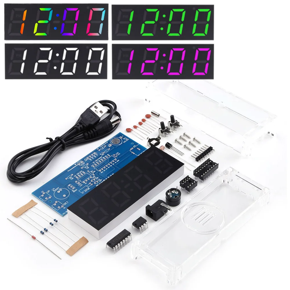 Colorful Digital Clock Electronic Kit Time Week Temp Date Display Electronical Clock Making Experiment Kit for Soldering Project