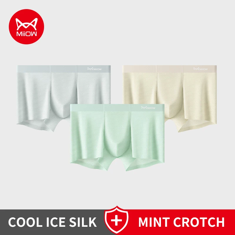 

MiiOW 3Pcs Silky Ice Silk Men Underwear Boxers Antibacterial Mint Crotch Men's Panties Seamless Breathable Man Underpants Boxers