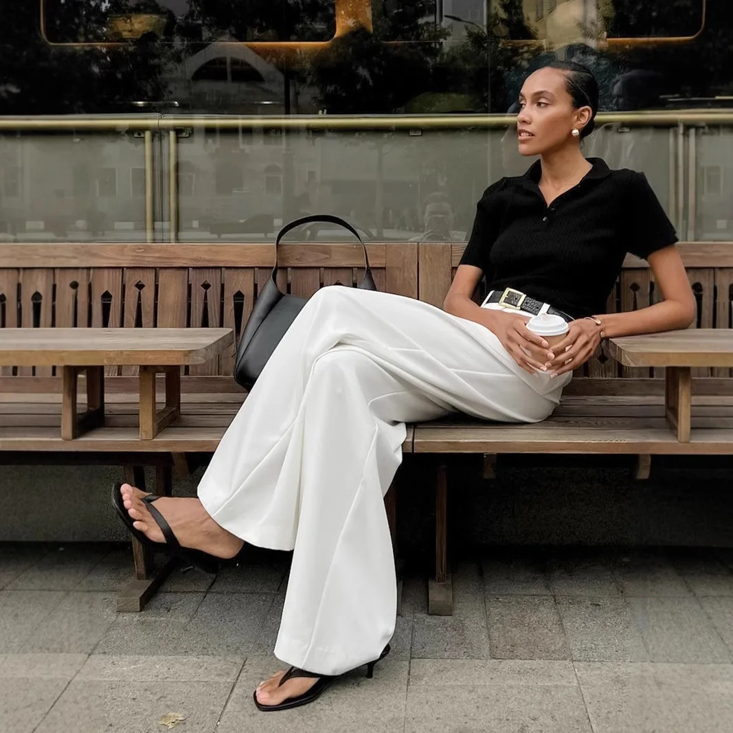 

Women High Waisted White Commuter Pants Office Lady Fashion Versatile Casual Trousers