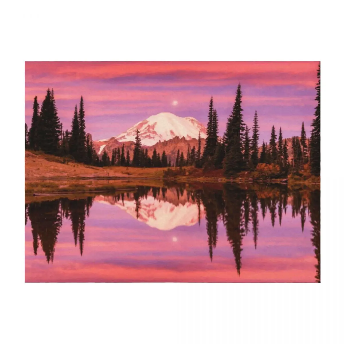 

Mt. Rainier Reflecting in Tipsoo Lake at Sunrise, Mt. Rainier National Park, Washington, USA Throw Blanket Cute Blankets
