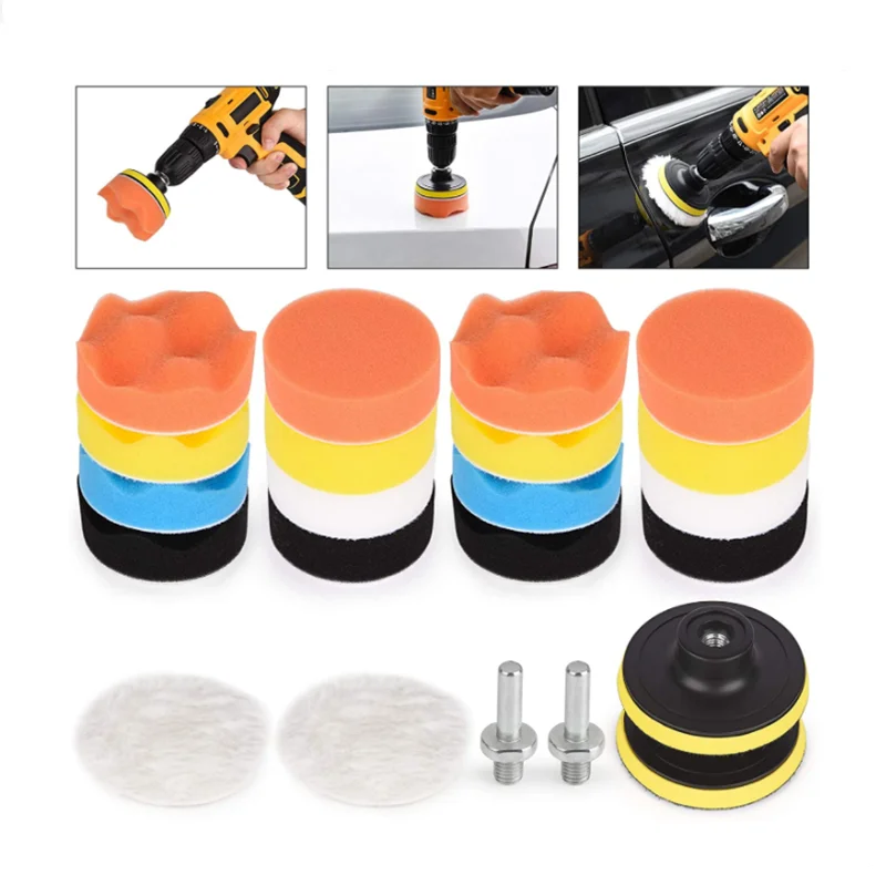 22Pcs 3 Inch Foam Pad Buffer Kit Reusable Car Polisher Pads Kit Buffing Waxing Clean Polish for Auto Motorcycle Remove Scratches