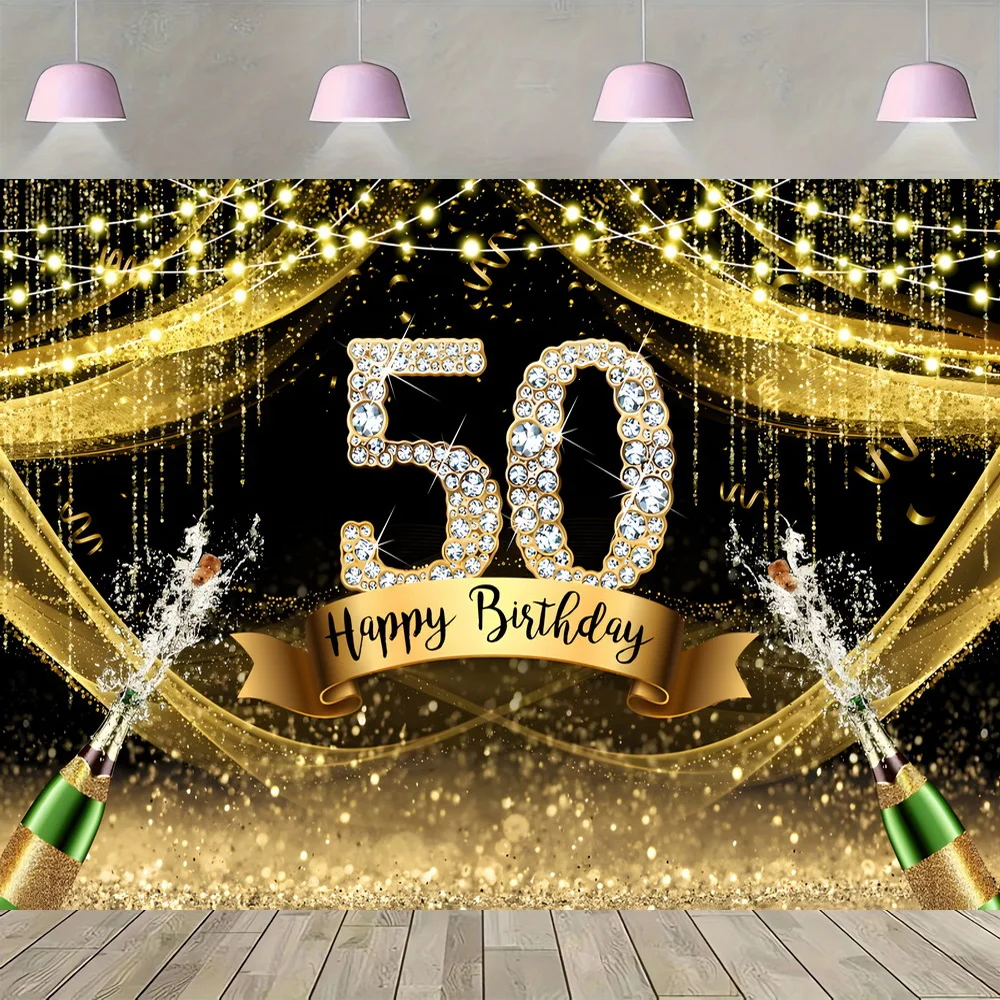 Gold Glitter 50th Photo Backdrop Red Curtain Men Woman 50 Years Old Birthday Party Photography Background Photocall Props Banner view 5