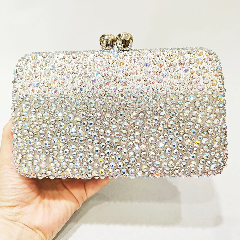 Gold/Silver Diamond Evening Bag  Clutch Metal Prom Clutches Crystal Bags With Chain Shoulder Handbags Wedding Purse Party Bag