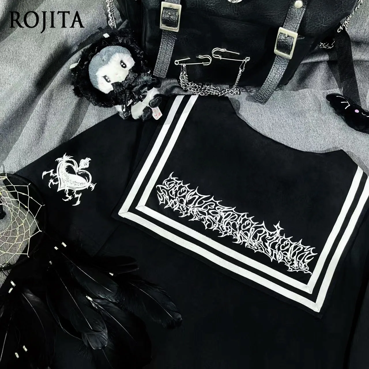 

Футболка оверсайз с коротким рукавом в стиле Y2K панк с матросским воротником, с принтом, хлопковая, летняя, готическая