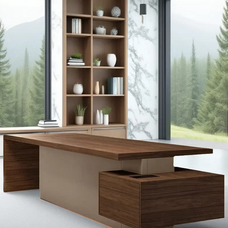Walnut Solid Wood Multi Layer Board Executive Desk Computer Desk General Manager Office Desk