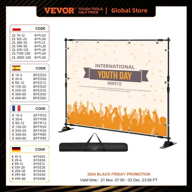 VEVOR 10 x 8 Ft,8 x 8 Ft Backdrop Banner Stand Adjustable Height & Width for Trade Show Wall Exhibitor Photo Booth Background