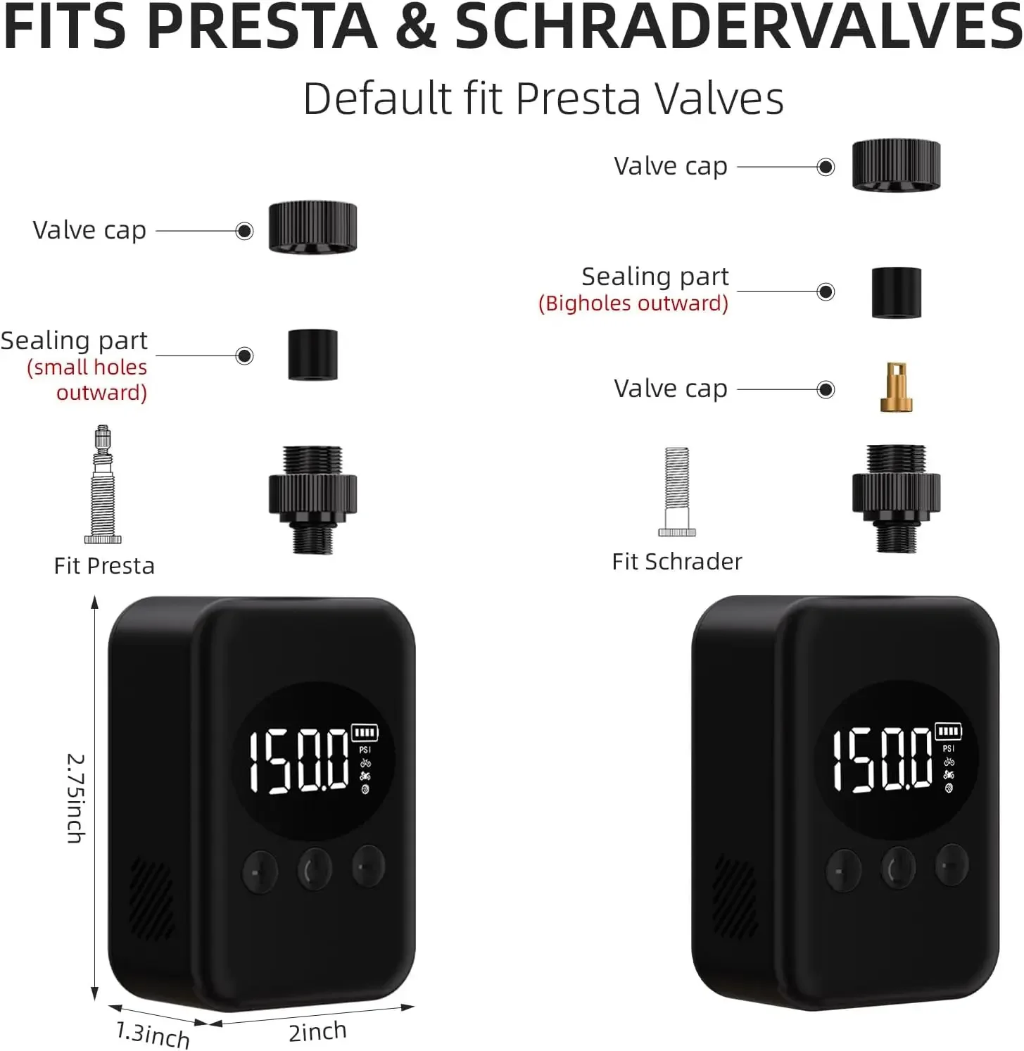 Electric Bike Pump, 120PSI Portable Bicycle Pump, Mini Bicycle Tire Pump with Pressure Gauge LCD Display, Presta and Schrader