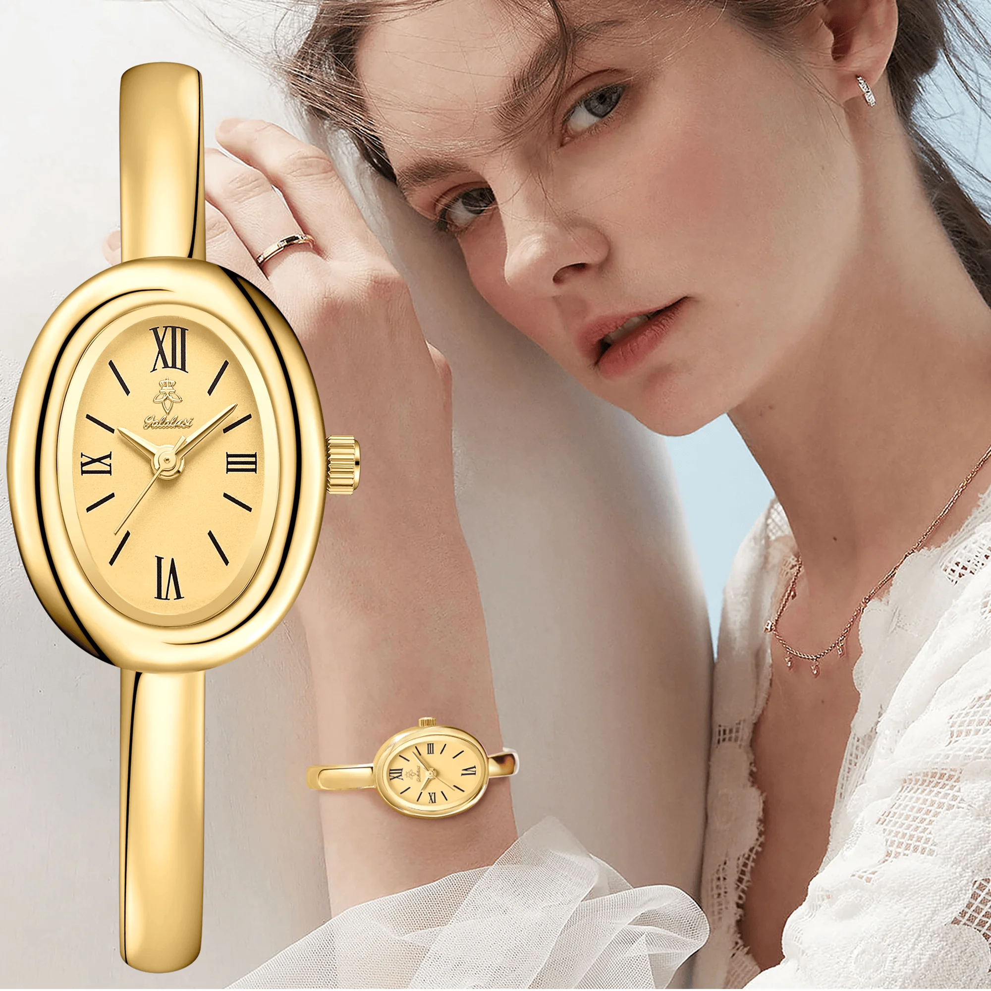 YaLaLuSi Ladies’ Oval Roman Numeral Bracelet Watch: Vintage-Style Slim Steel Bracelet Quartz Watch Reloj