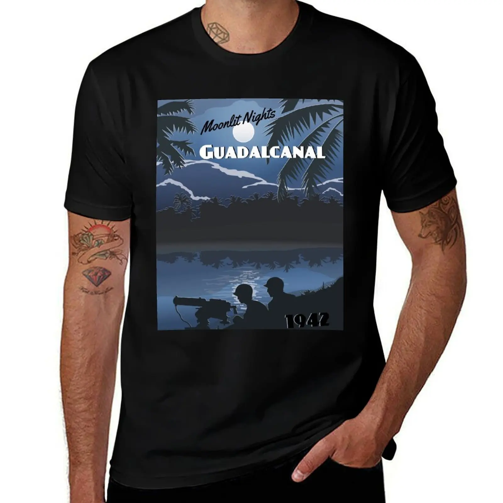 

Guadalcanal 1942 - Moonlit Night Travel Poster (w/o aged filter) T-Shirt graphics tops vintage t shirts mens t shirts pack
