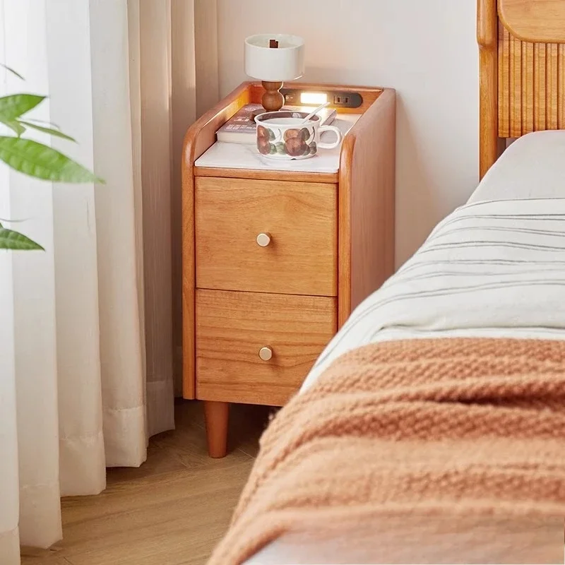 

narrow side table Nordic wind small apartment table Simple mini double-layer drawer bedside table