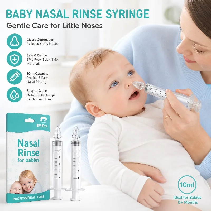 Needle Tube Baby Nasal Aspirator 2Pcs Syringe Nose Cleaner Rhinitis Nasal Washer Irrigator Nose Washing for Children