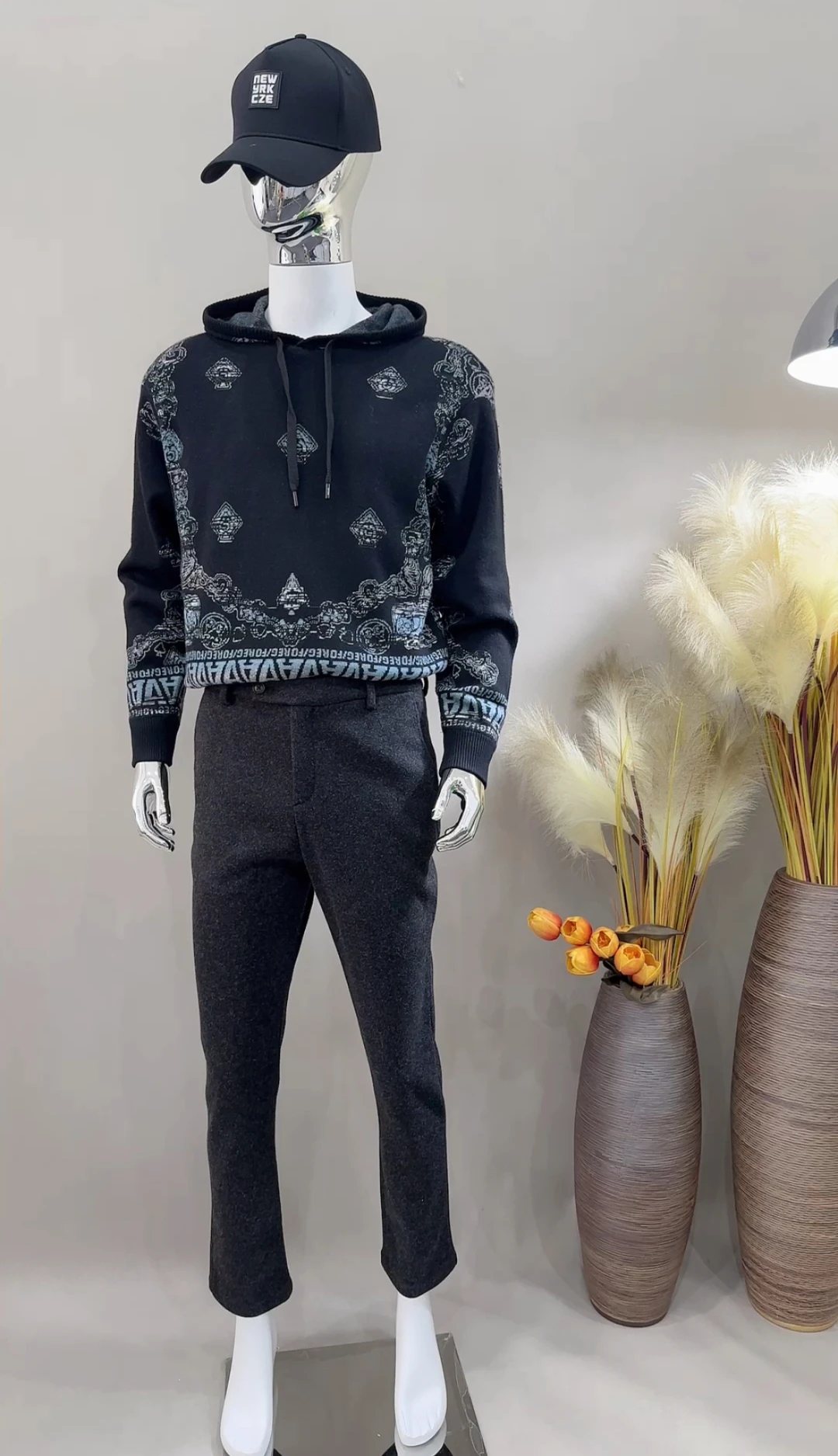 

New Men's Jacquard Hooded Knit Sweater, Casual and Warm