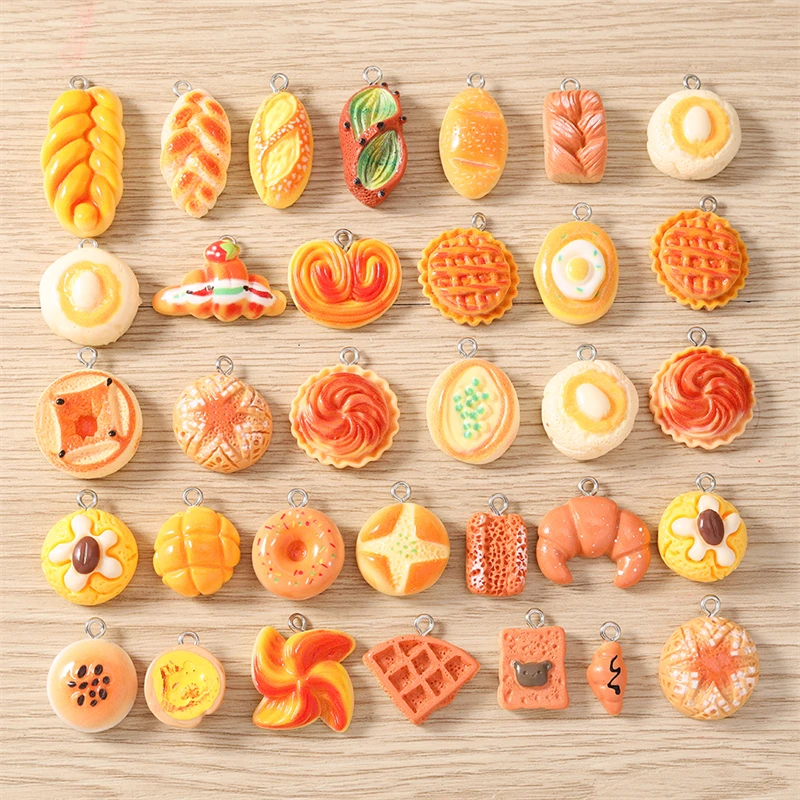10 Stück niedliche, gemischte Anhänger in Form von Lebensmitteln, Frühstücksbrot, aus Harz, zum Basteln von Halsketten, Ohrringen, Armbändern, für DIY-Bastelarbeiten und als Schmuckzubehör. – Detail 1