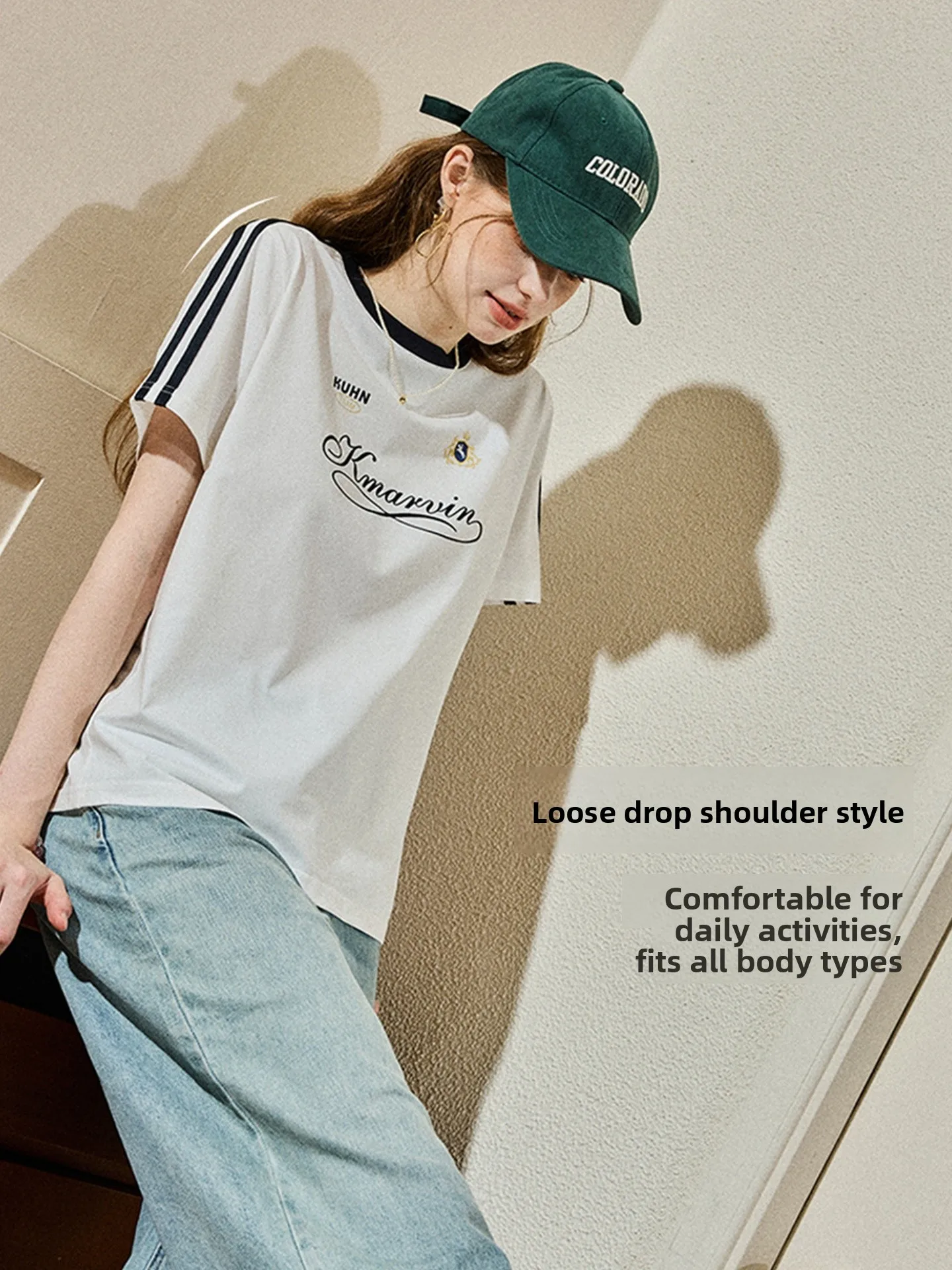 Sorona Cool Feeling Tea Cotton Women's T-shirt round Neck Color Block Street Style Summer Sporty Top by KUHNMARVIN