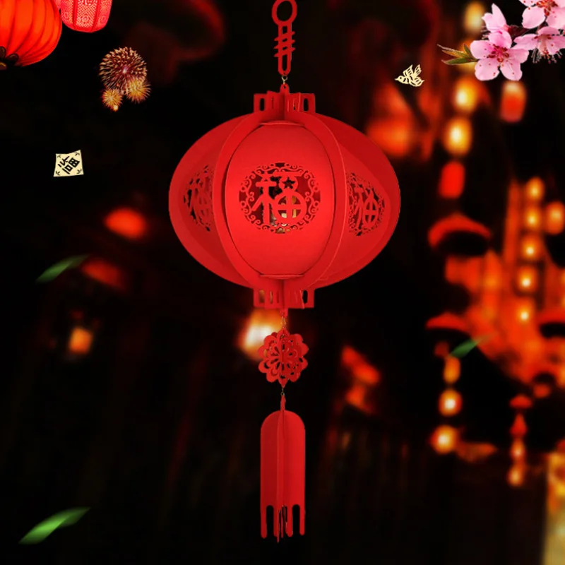 

Новогодний красный фонарь 2026: Новые подвесные украшения из бархатной ткани, праздничный декор, несветящийся фонарь с символом удачи