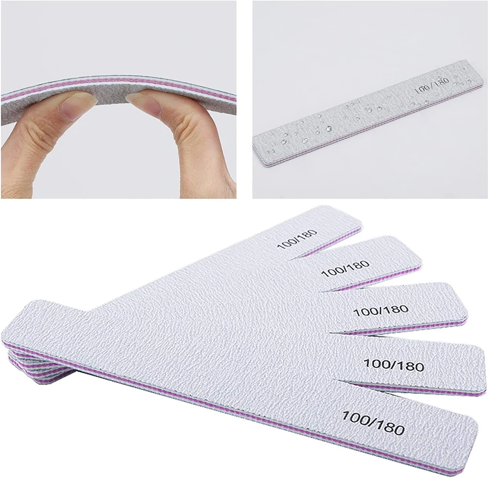 5Pcs Nail File 100/180 Sandpaper Different Shape Manicure Buffer Sanding Gel Polishing Files Pedicure Finger Care Nails Art Tool