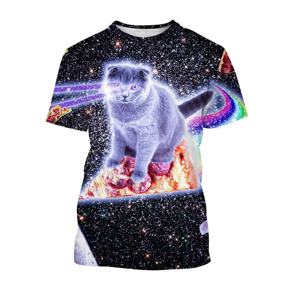 New Cute Cat T-shirt Galaxy Galaxy 3D Printed Top Street Fashion Men's and Women's T-shirts Harajuku Oversized Men's T-shirt