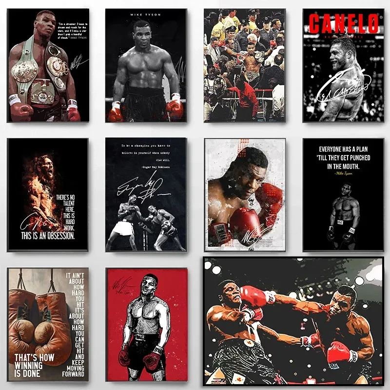 Fitness studio inspirierende Zitate Boxen Legenden Mike Tyson Kunst Poster Leinwand Malerei Wanddrucke Bilder für Wohnzimmer Wohnkultur