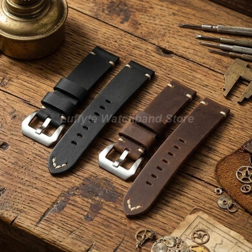 Men Extra Thick Crazy Horse Leather Watch Band 20/22/24mm Durable Replacement Wrist Watch Strap For Men Wristwatch Accessories