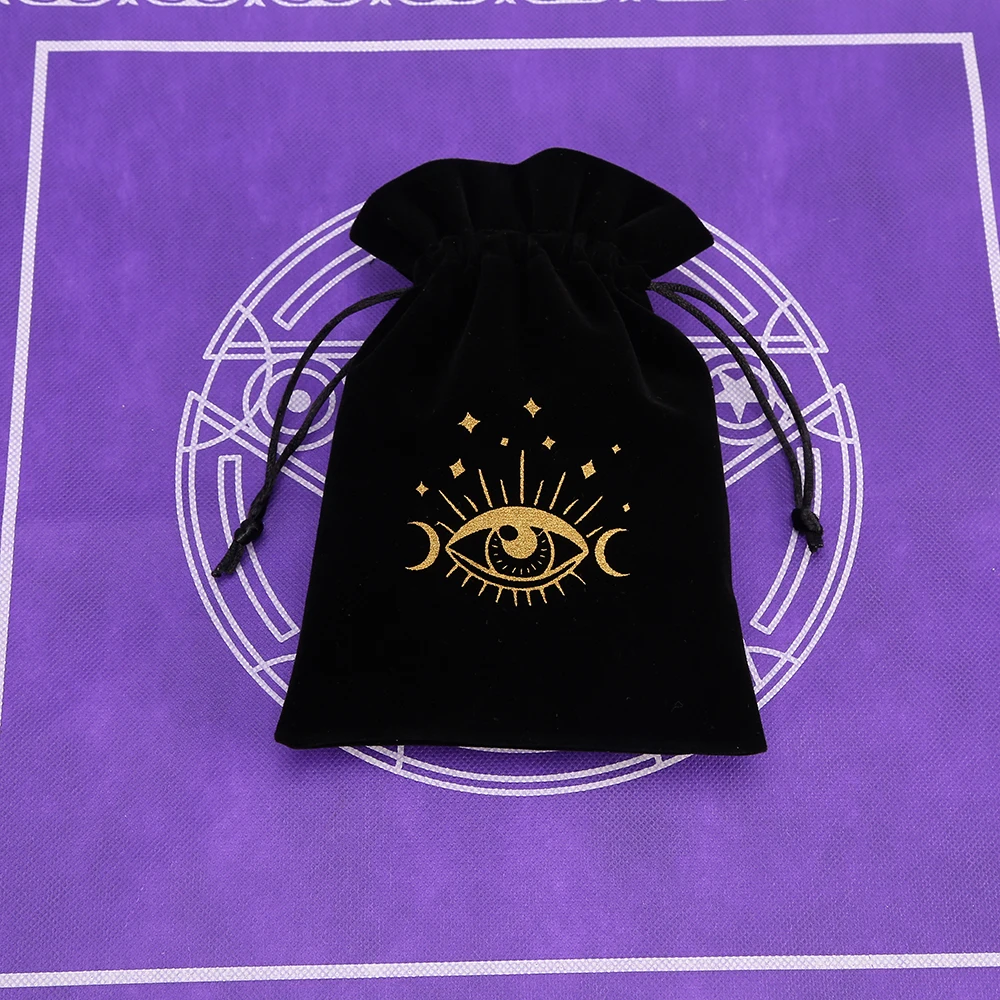 1 stücke Schwarz Samt Tarot Lagerung Tasche Mini Kordelzug Paket Hexe Wahrsagerei Kristall Tasche Tasche Würfel Halter Brettspiel Gold – Detail 7