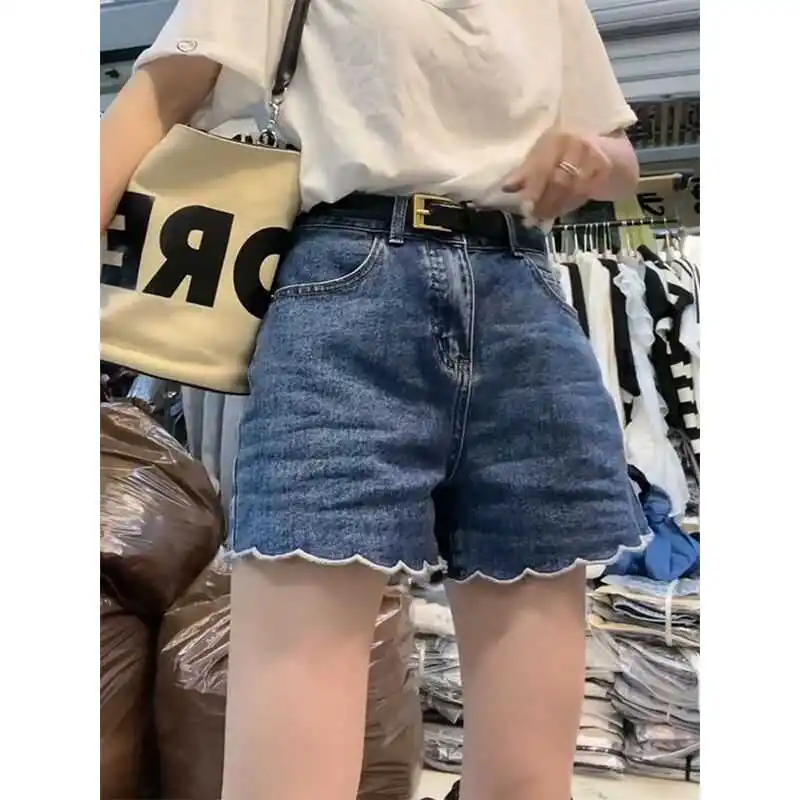 

Летние тонкие джинсовые брюки-шорты для женщин больших размеров, модные широкие брюки А-силуэта, для полных женщин, утягивающие, скрывающие бедра, хит продаж