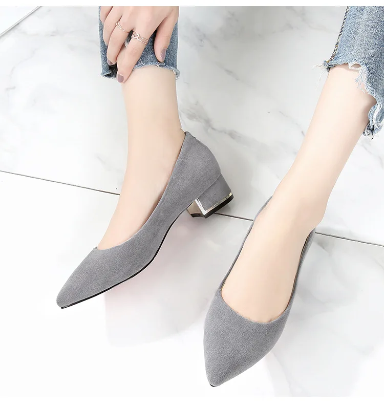 Big Size 34-43 Women Suede Leather Shoes 3.5CM High Heels Ladies Dress Work  Shoes Slip On Pumps Woman Square Heels Wedding Shoes - AliExpress 322