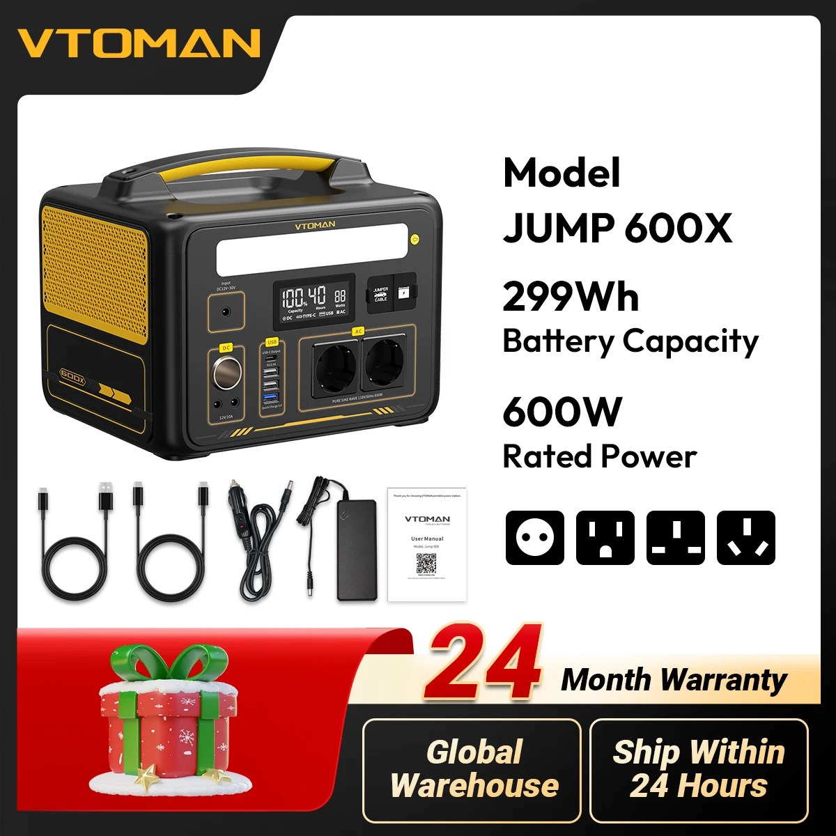 VTOMAN JUMP 600X Portable Power Station 299Wh Solar Generator LiFePO4 1200W Peak Power Powerstation Emergency Backup