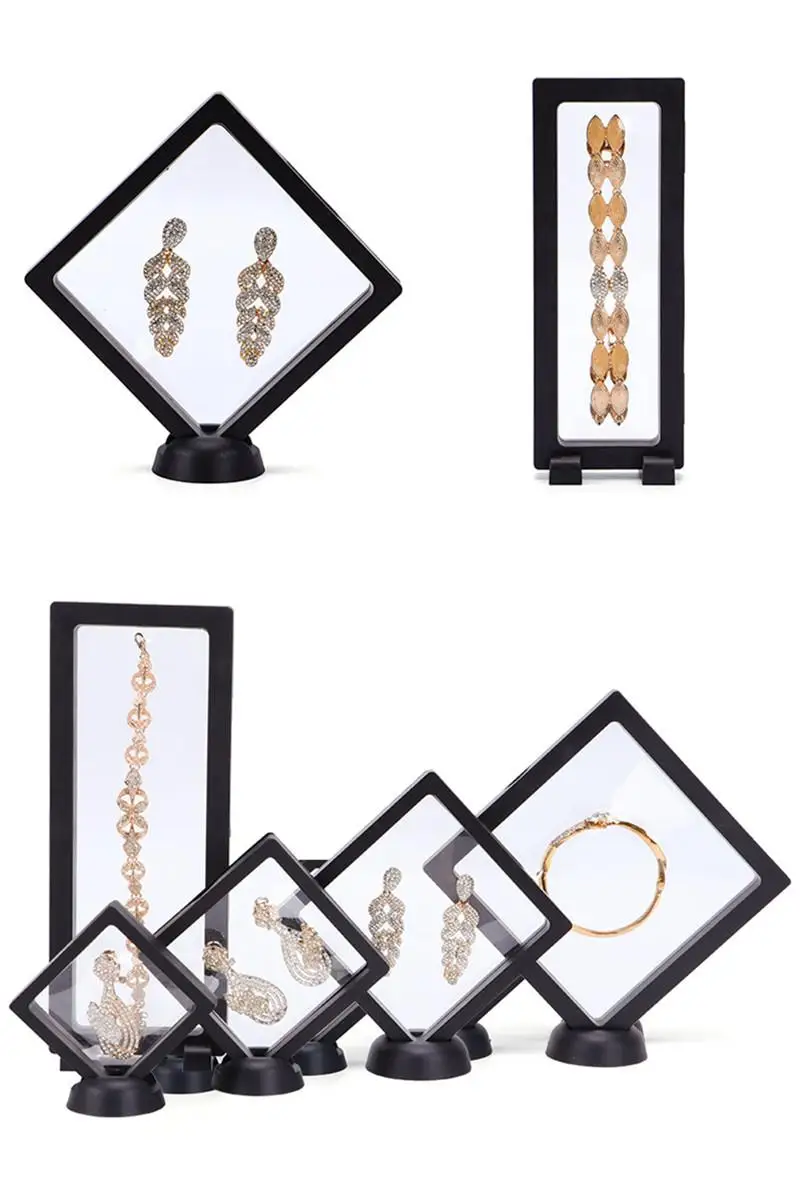 Set 3D Floating Display Case Stands Holder Suspension Storage for Pendant Necklace Bracelet Ring Coin Pin Gift Jewelry Box