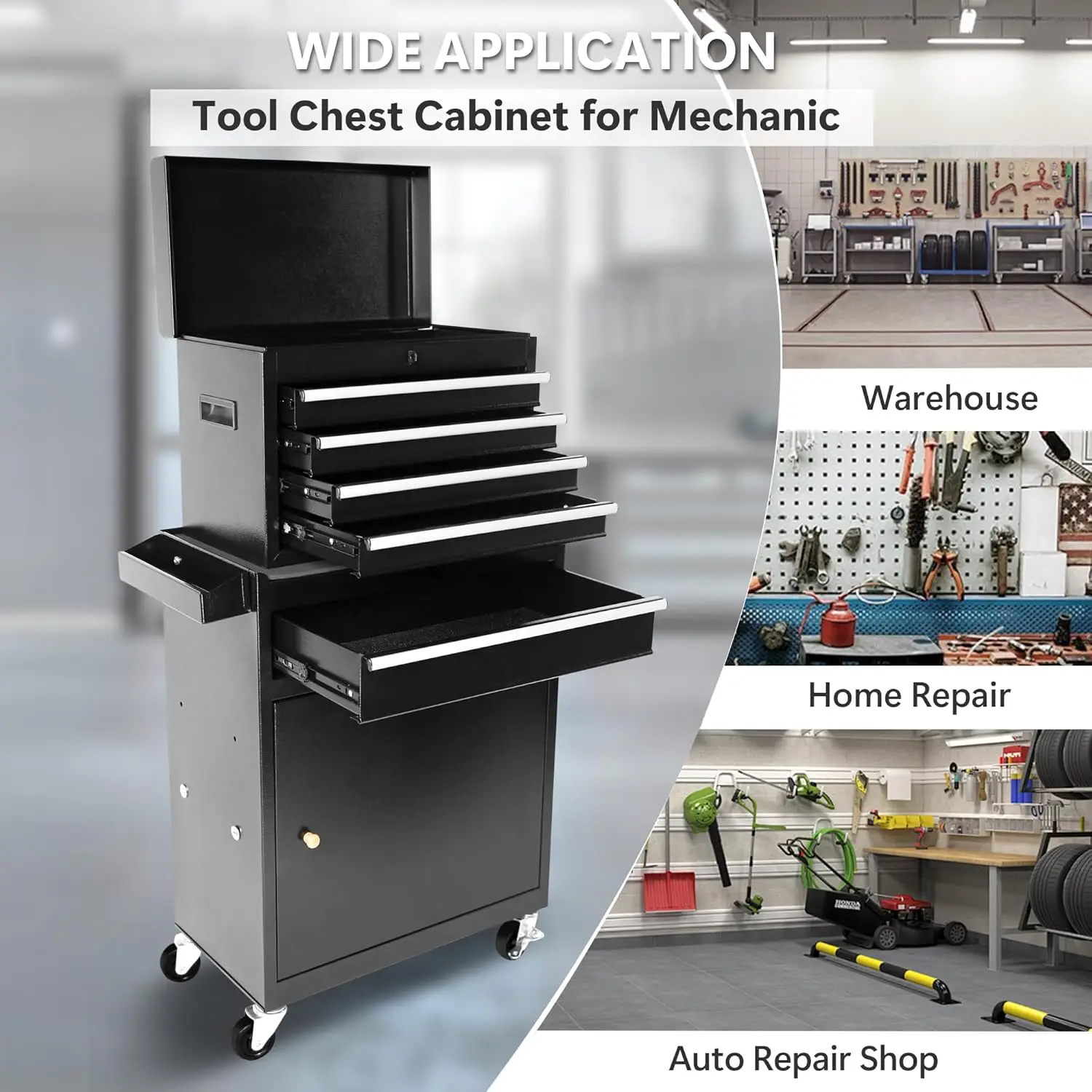 Tool Chest, 2 in 1 Tool Boxes with Drawers, Tool Cart with Organizer Tray Divider Set Wheels, Large Rolling Tool Box Organizer