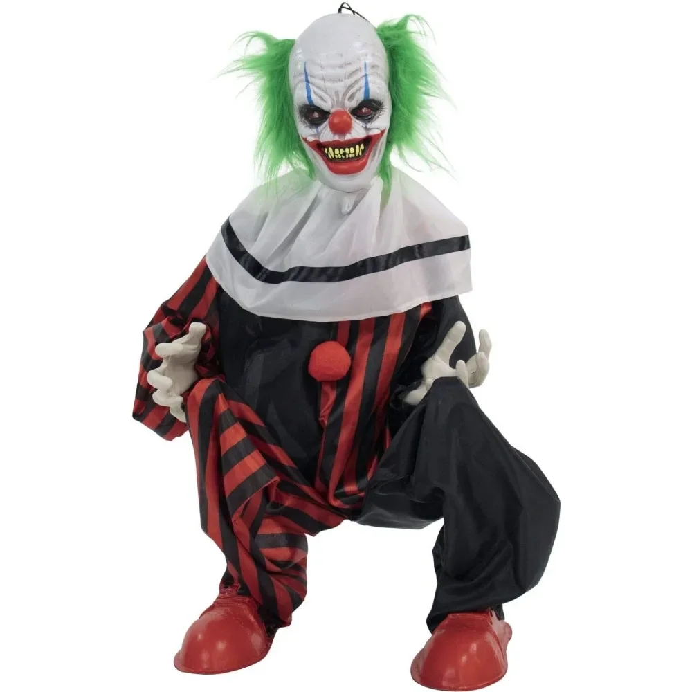 

Halloween Ghost , Life-Size Scary Animatronic Talking Crouching Clown With Motion, Touch Activated Lights and Sounds