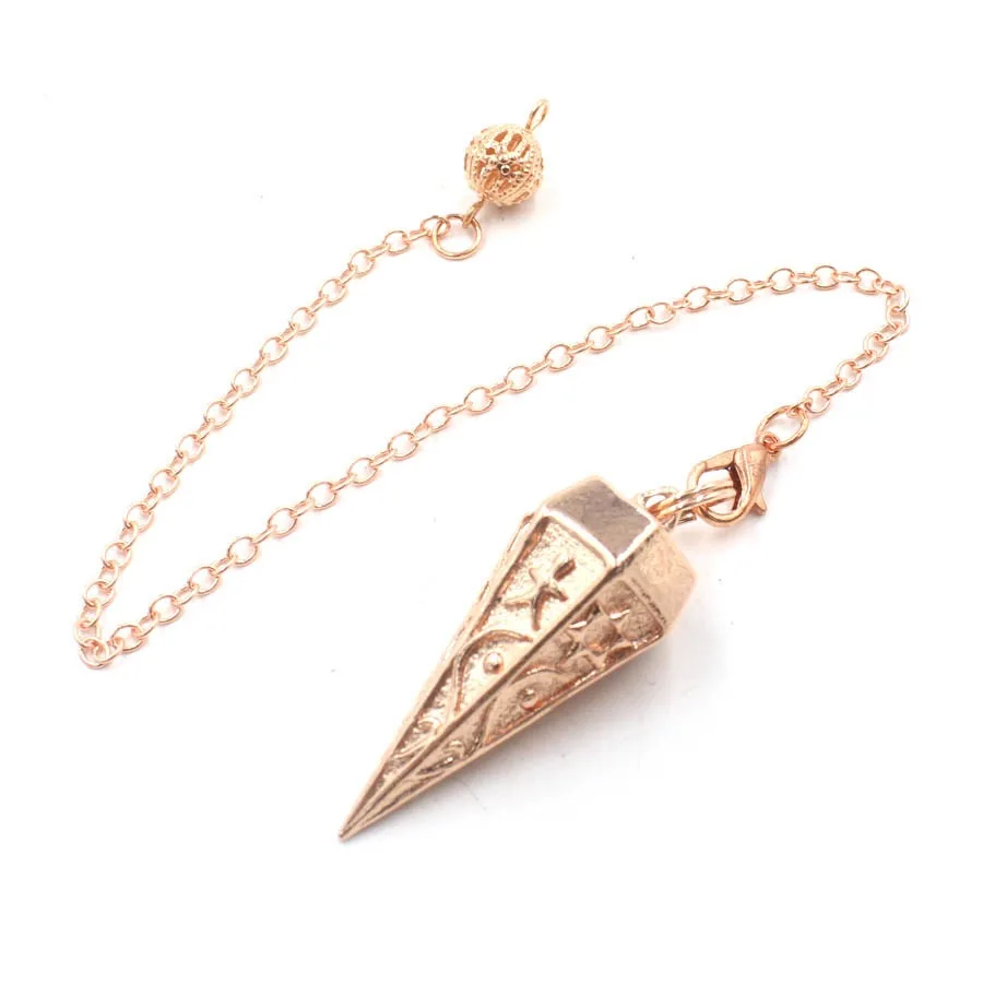 Gold Color Cone Copper Pendant Pendulum Rune Real Metal Chain Pendulums for Divination Dowsing Healing Gothic Pendulos X209