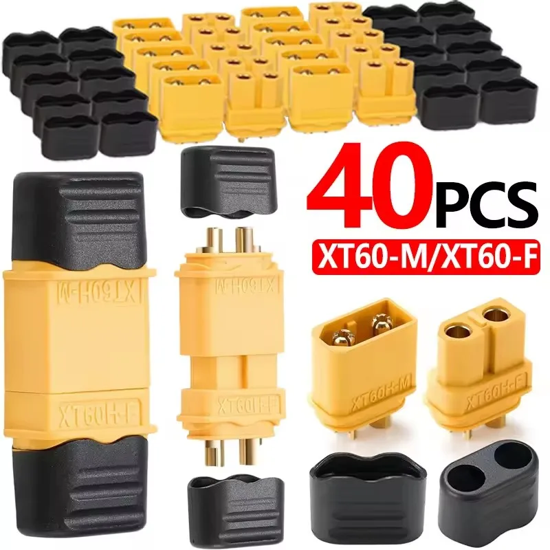 XT60H (XT60 Upgrade) Connectors, XT60H Male Female Bullet Connectors Plugs with Sheath for Lithium Battery RC Planes Car