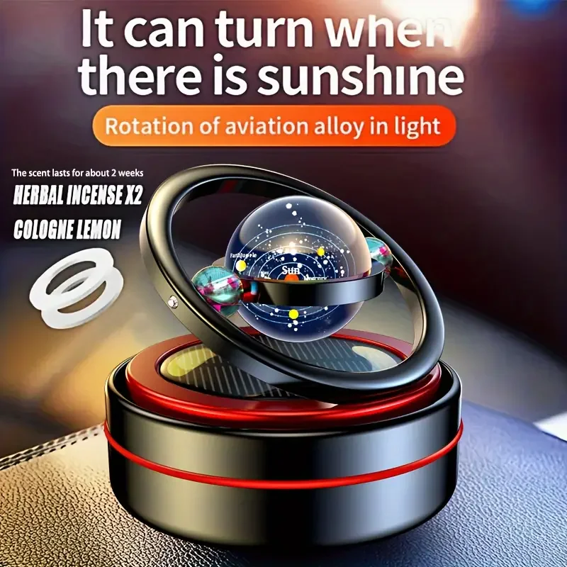 Solar Rotating Car Perfume Fragrance Aluminum Alloy Air Aromatherapy Double Ring Interior Decoration Interior Decor Accessories