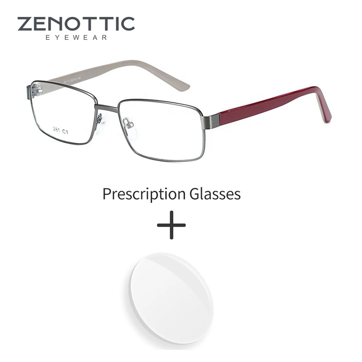 ZENOTTIC Refined and Stylish Men's Rectangular Prescription Glasses, Lightweight Metal Anti-Blue Light Myopia Glasses