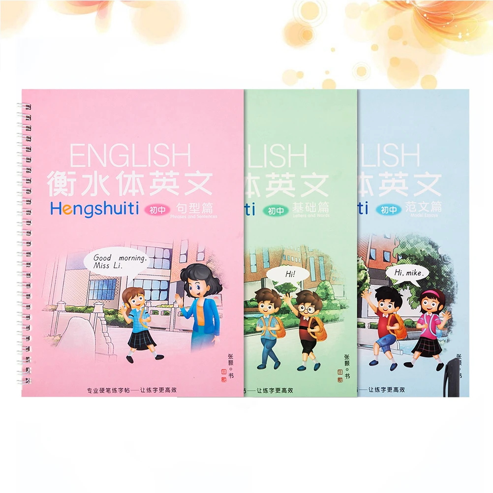 

3 pcs English Calligraphy Copybook Student Writing Practice Smooth Letter Exercise Book Sentence Learning Tool For