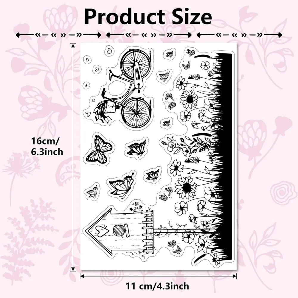 Butterfly Clear Rubber Stamps Mailbox Grass Spring Bike Transparent Vintage Silicone Bicycle Seals Postmark Journaling Card