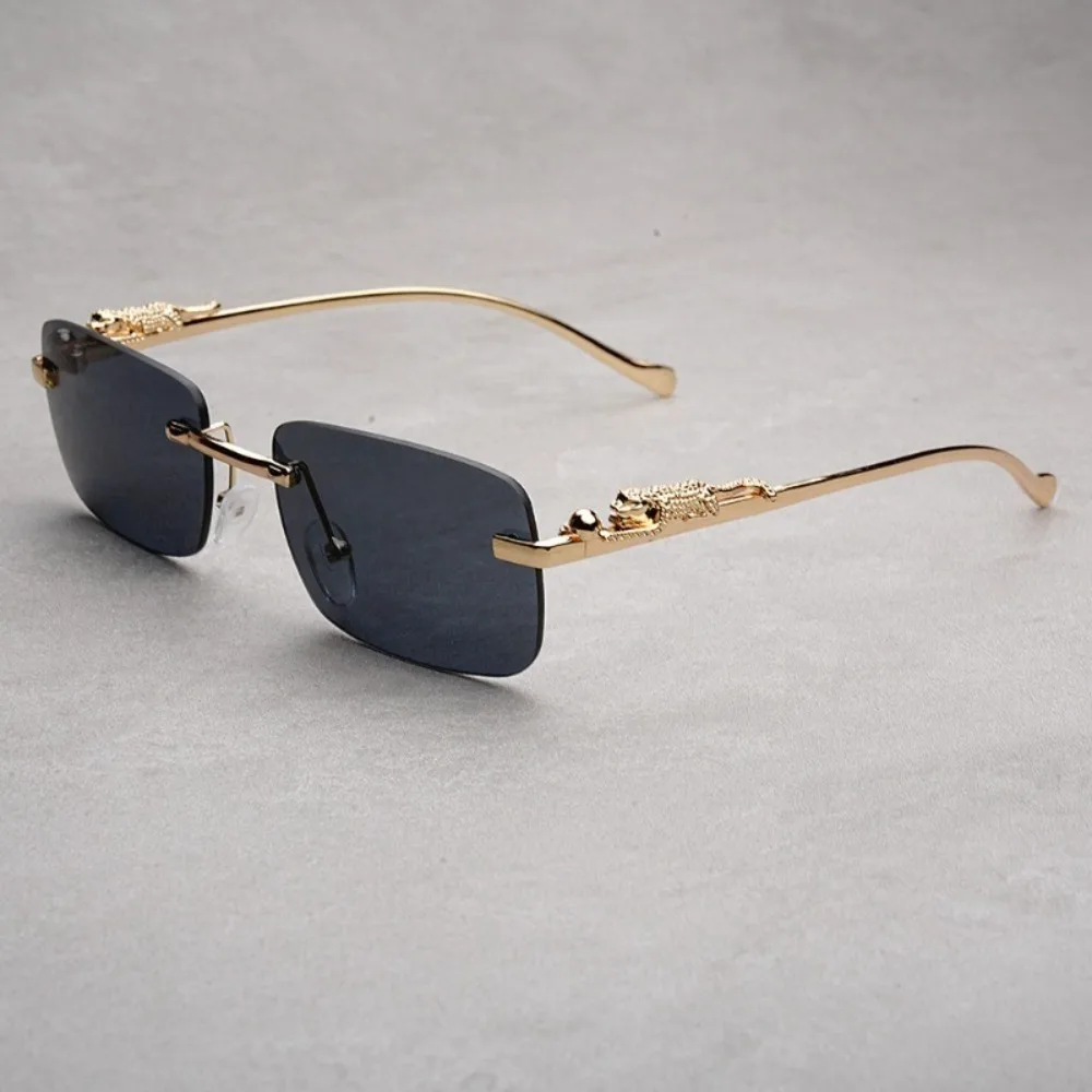 Square Frame Sun Protection UV Sunglasses Female Korean Version Rimless Fashion Cheetah Decoration Sunglasses