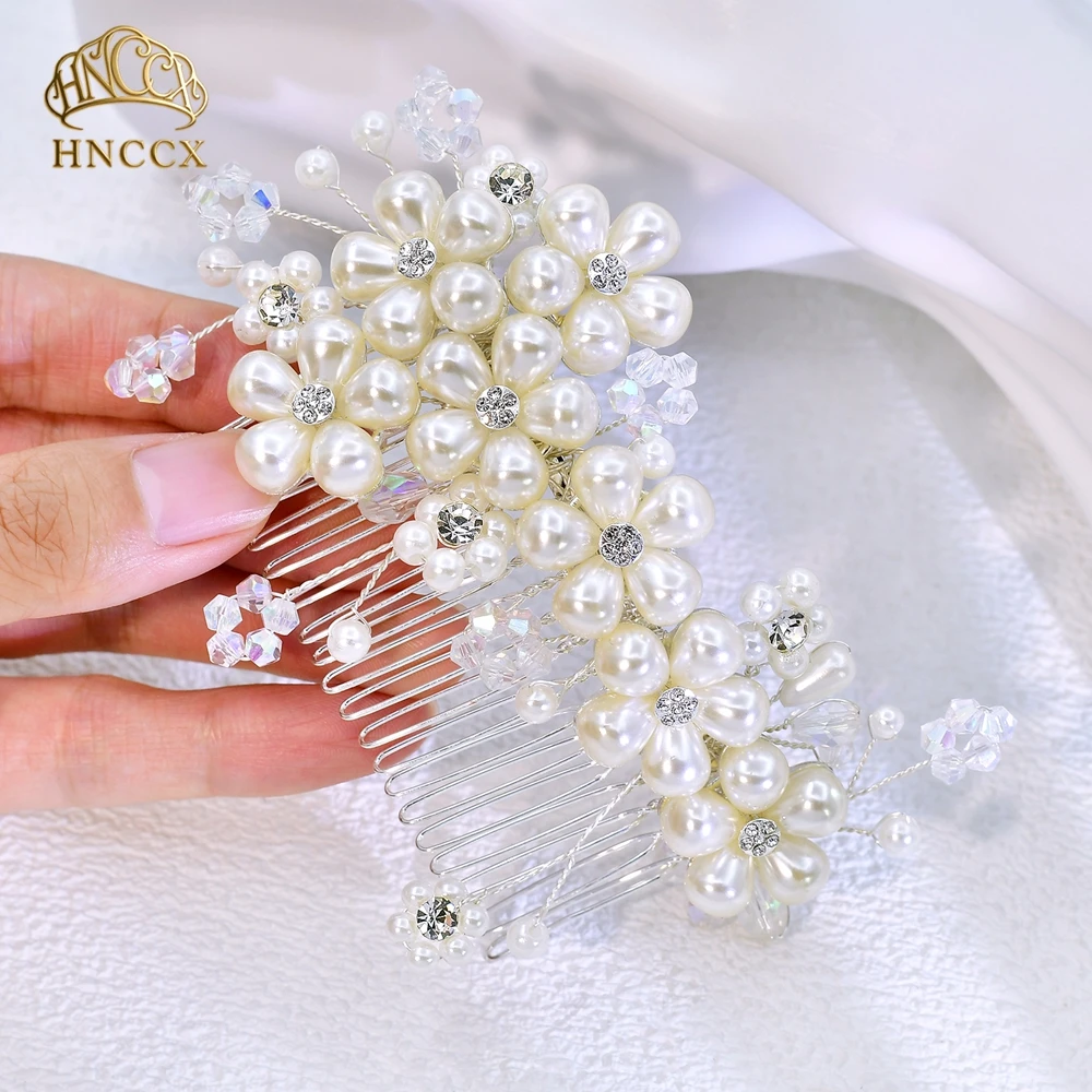 Afbeelding 5: HNCCX Elegante bruidsbruiloft parel haarkam Handgeweven prachtige damesbanket dansfeest alledaagse haaraccessoires HP05
