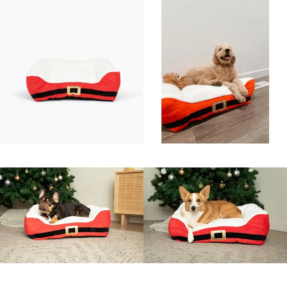 

Christmas Dog Bed with Santa's Belt Design - Cozy Holiday Themed Pet Bed for Dogs