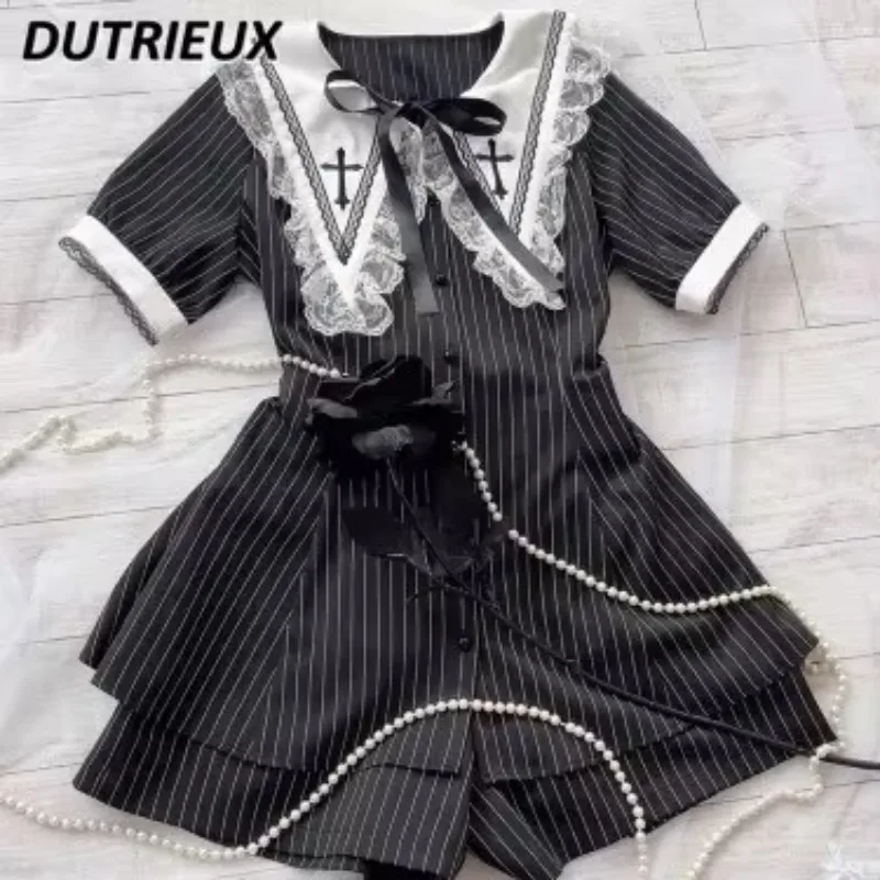 Mine Japanischer Lolita-Stil, mittellange Kurzarmbluse, lässige Shorts-Set, Mädchen-Herbst, neues