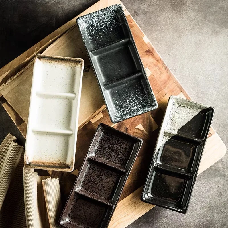 

Керамическая тарелка для соуса с разделенным отделением, тарелка для закусок, 3-сеточная тарелка для приправ, тарелка для приправ