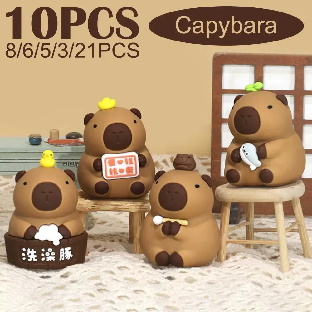 1-10PCS Small Capybara Figurines Cute Capybara Animal Ornament Cartoon Capybara Tabletop Decoration for Home Office Decor