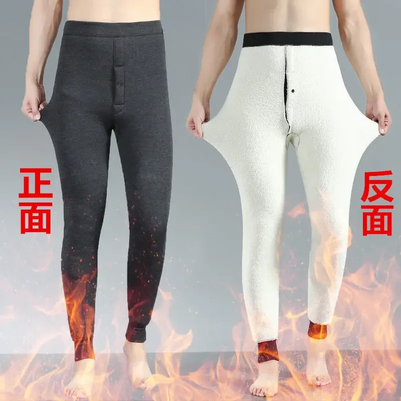 Winter Men Plus Size Thermal Underwear Bottoms Male Elastic Tights Leggings Thermos Pants Warm Wool Thickened Men\'s  Long Johns