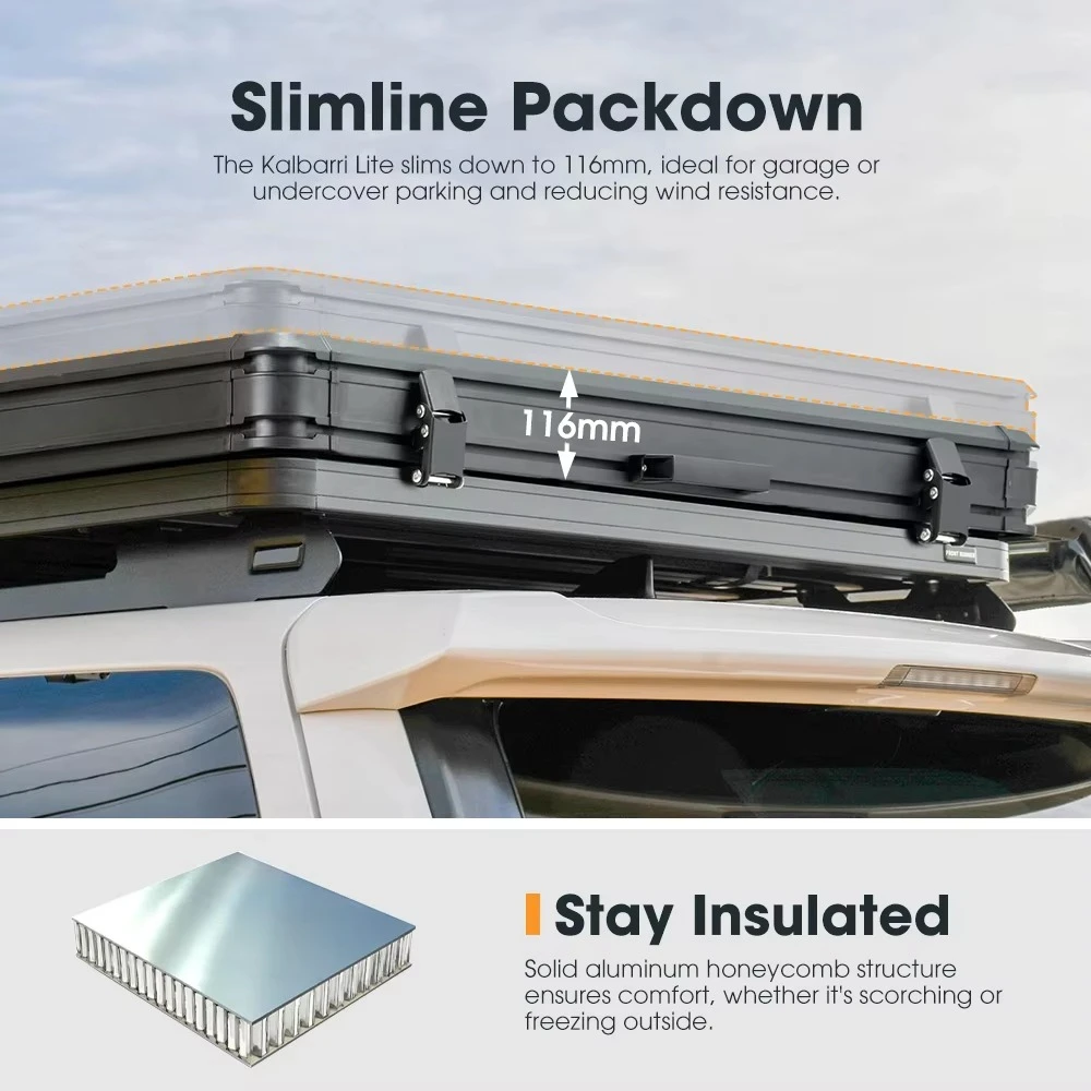Aluminum Hard Shell Rooftop Tent Ultra Slim Lightweight Auto Rainfly Self-inflating Mattress USB Charging For SUV Jeep