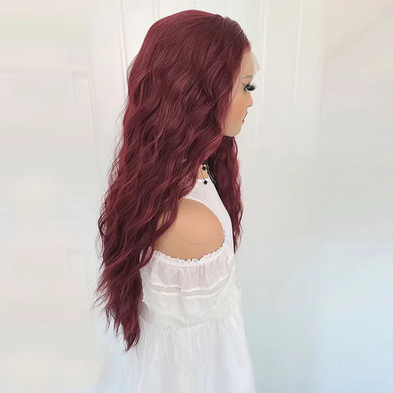 Vinho vermelho onda de água cabelo sintético 13x4 perucas dianteiras do laço alta qualidade fibra resistente ao calor cabelo livre separação para preto perucas