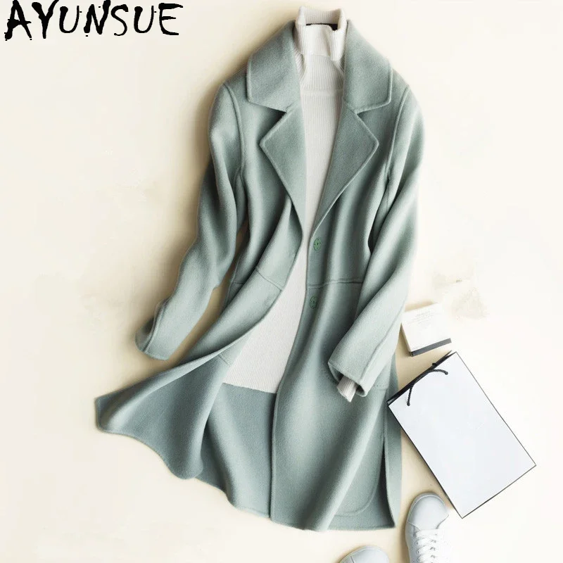 

AYUNSUE 2020 Korean 100% Wool Coat Female Spring Double-sided Cashmere Jacket Women Outerwear Winter Coats Woman abrigos CS1666