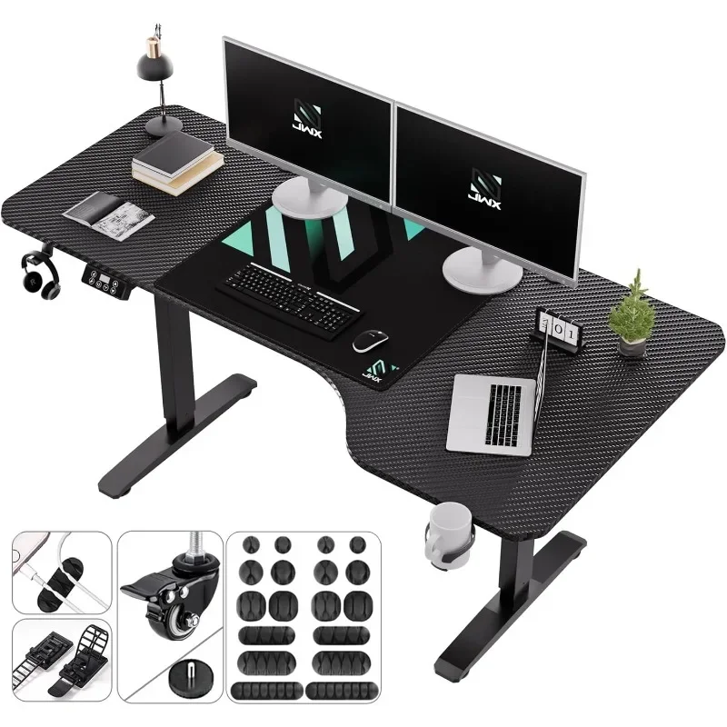 

Standing Adjustable Desk, Electric Standing Gaming Desk with Locking Wheels, Cup Holder, Headphone Hook