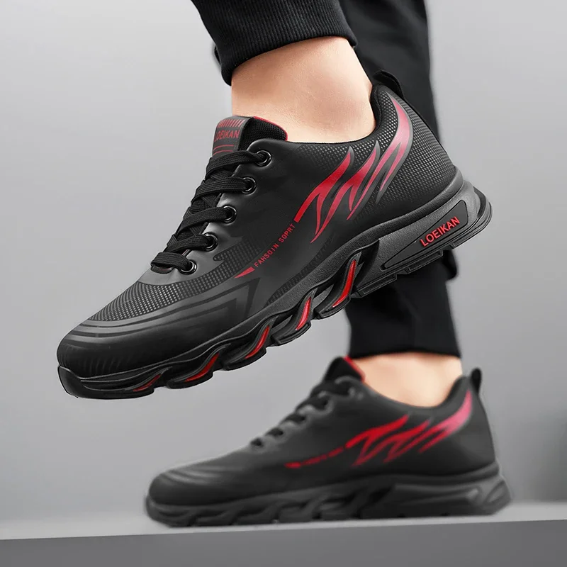 

New High-quality Hot Soft Large-sized Men's Woven Mesh Lace-up Casual Sports Two-tone Breathable Rubber Running Shoes