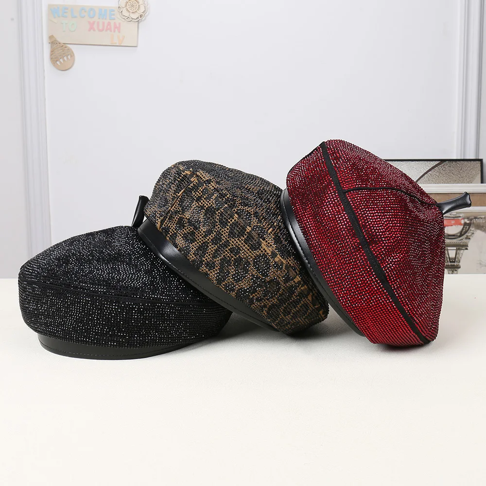 الخريف الشتاء لون نقي بسيط ليوبارد طباعة مزين لطيف المتخصصة تنوعا أنيقة العصرية مريحة قبعة قبعة #4