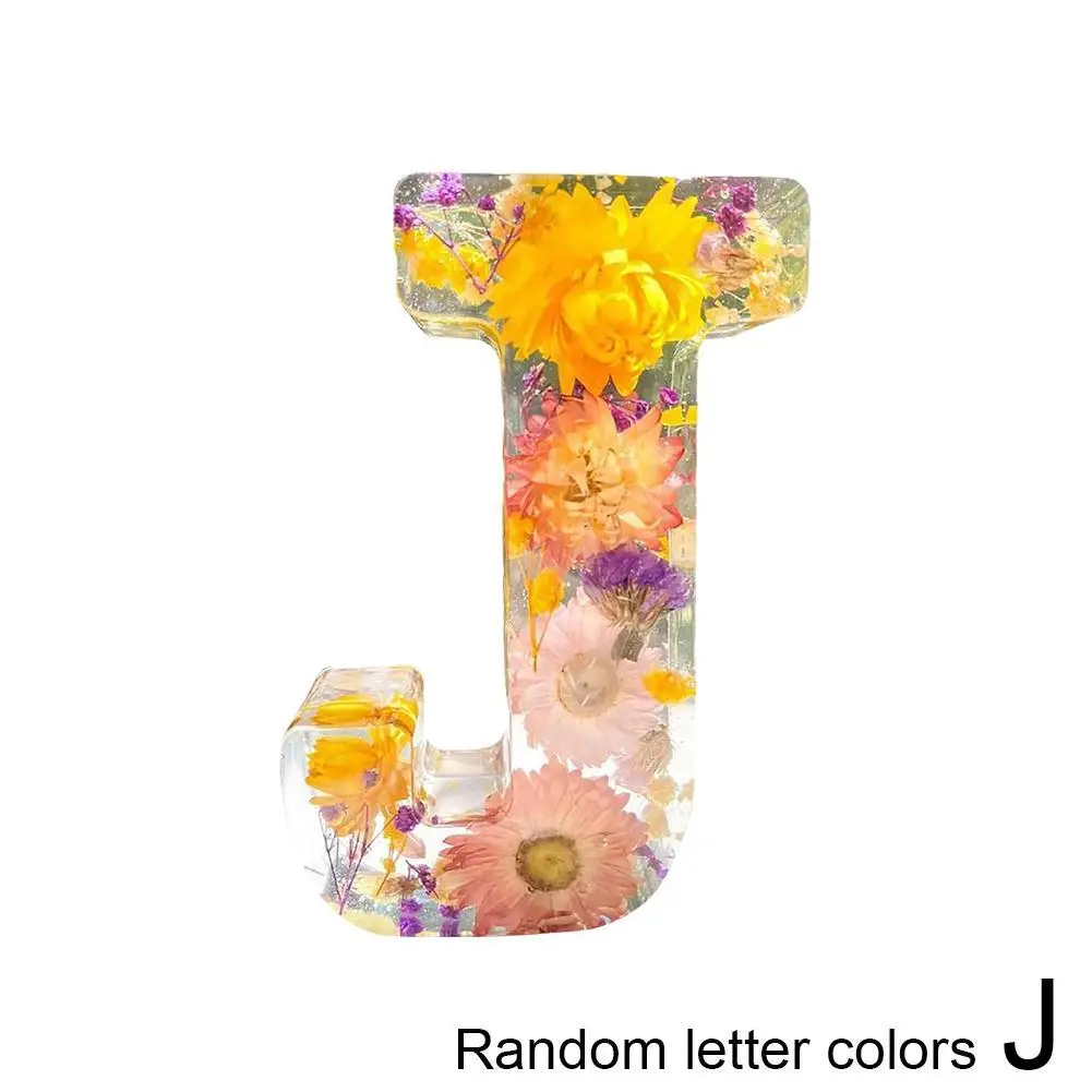 Lámpara de resina decorativa con letra inicial y flor seca, luz de mesa creativa, adornos brillantes, letras nocturnas